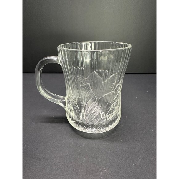 Vtg Arcoroc Coffee Tea Mugs Cups Glass Canterbury Crocus Floral - Set of 4 - Picture 5 of 9